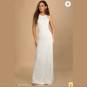 Lulu’s Sequin, Halter Mermaid Wedding Dress - M